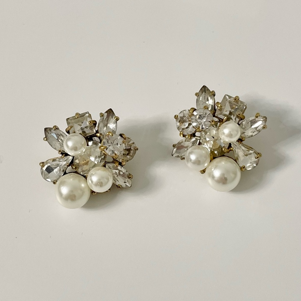 J. Crew Crystal and Pearl Large Stud Earrings